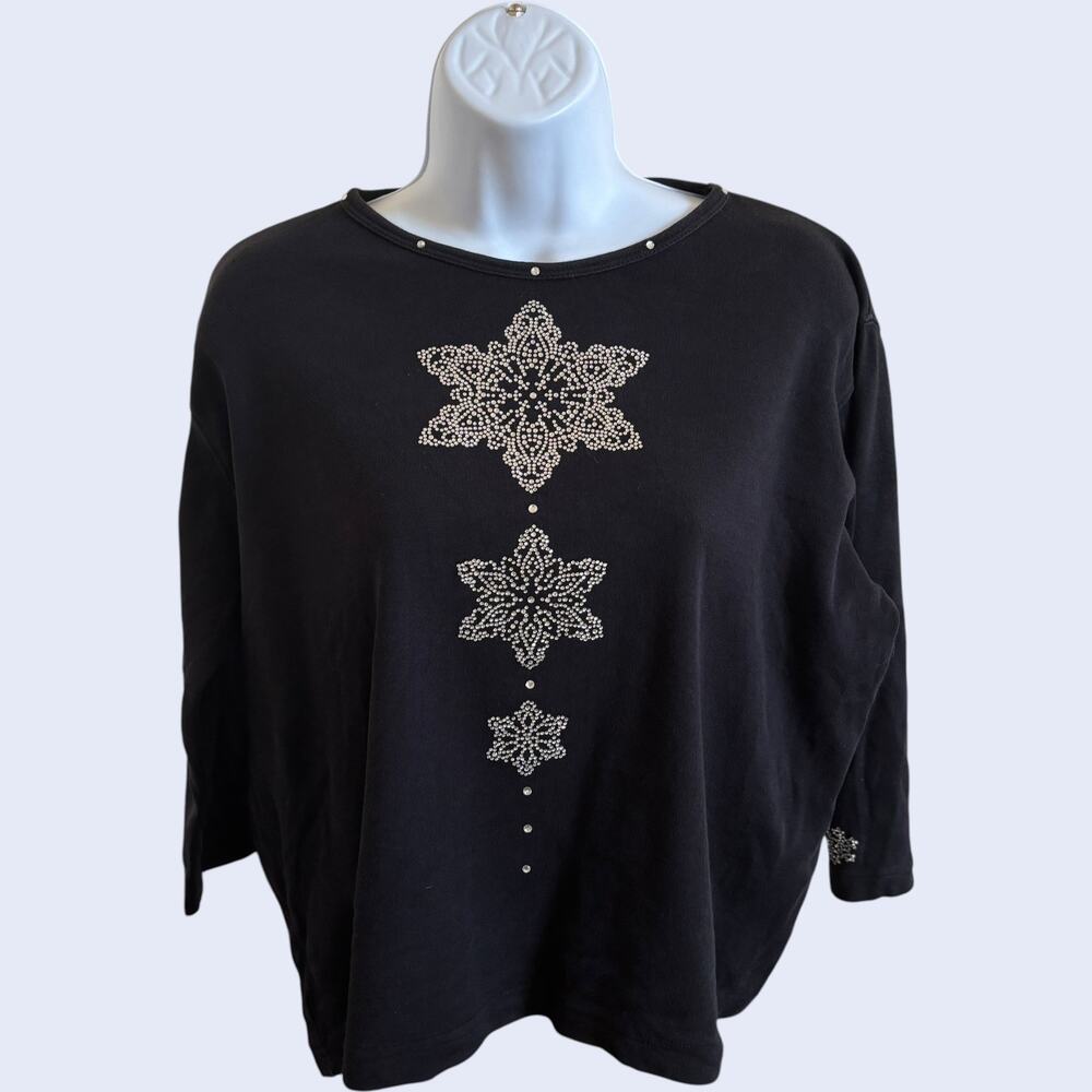 LasOlas L Holiday Rhinestone Top Black Relaxed